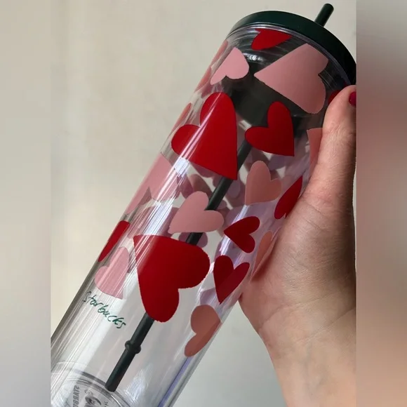 Starbucks Tumbler with Red and Pink Hearts - Picture 2 of 5